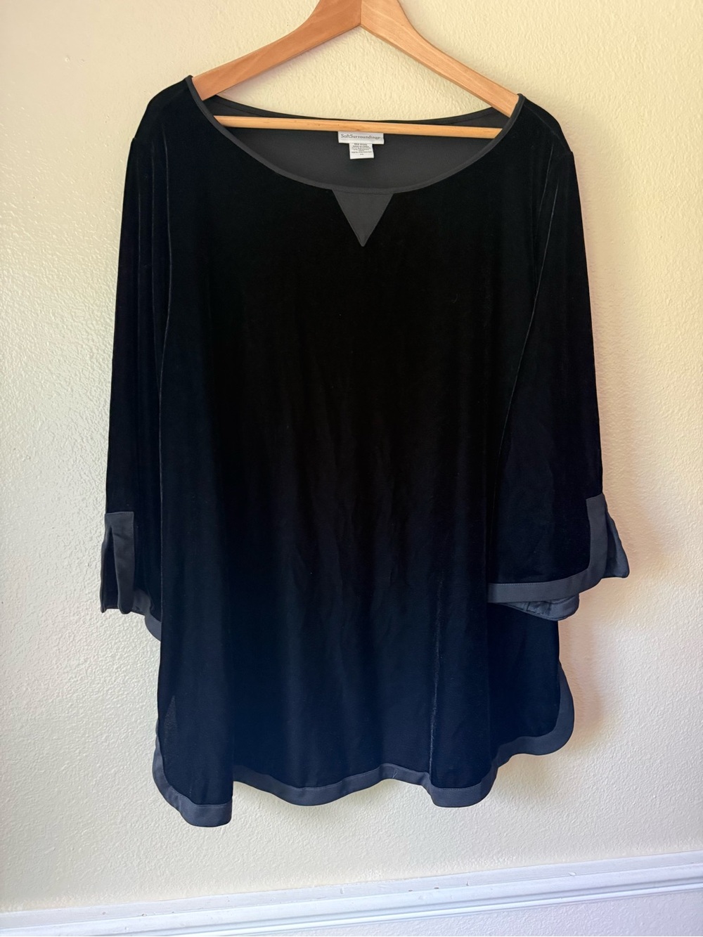 Soft Surroundings Black Velvet Relaxed Tunic with Satin Trim